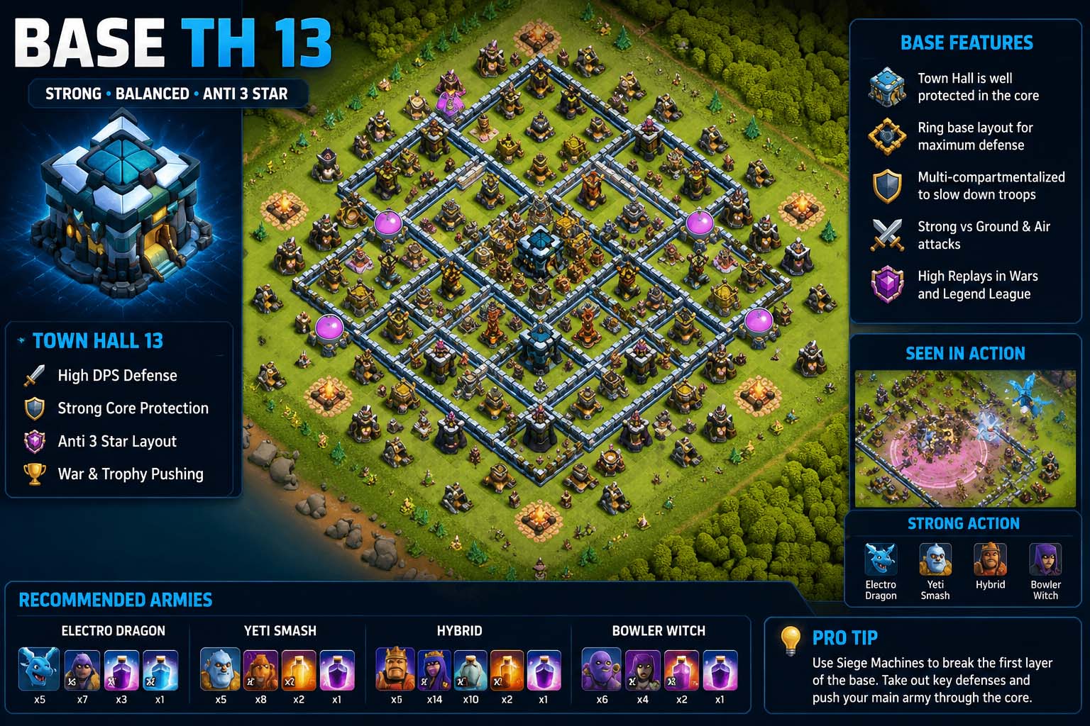 Base TH 13 Terbaik 2026: Susunan Base COC TH 13 Anti Bintang dan Anti Serangan