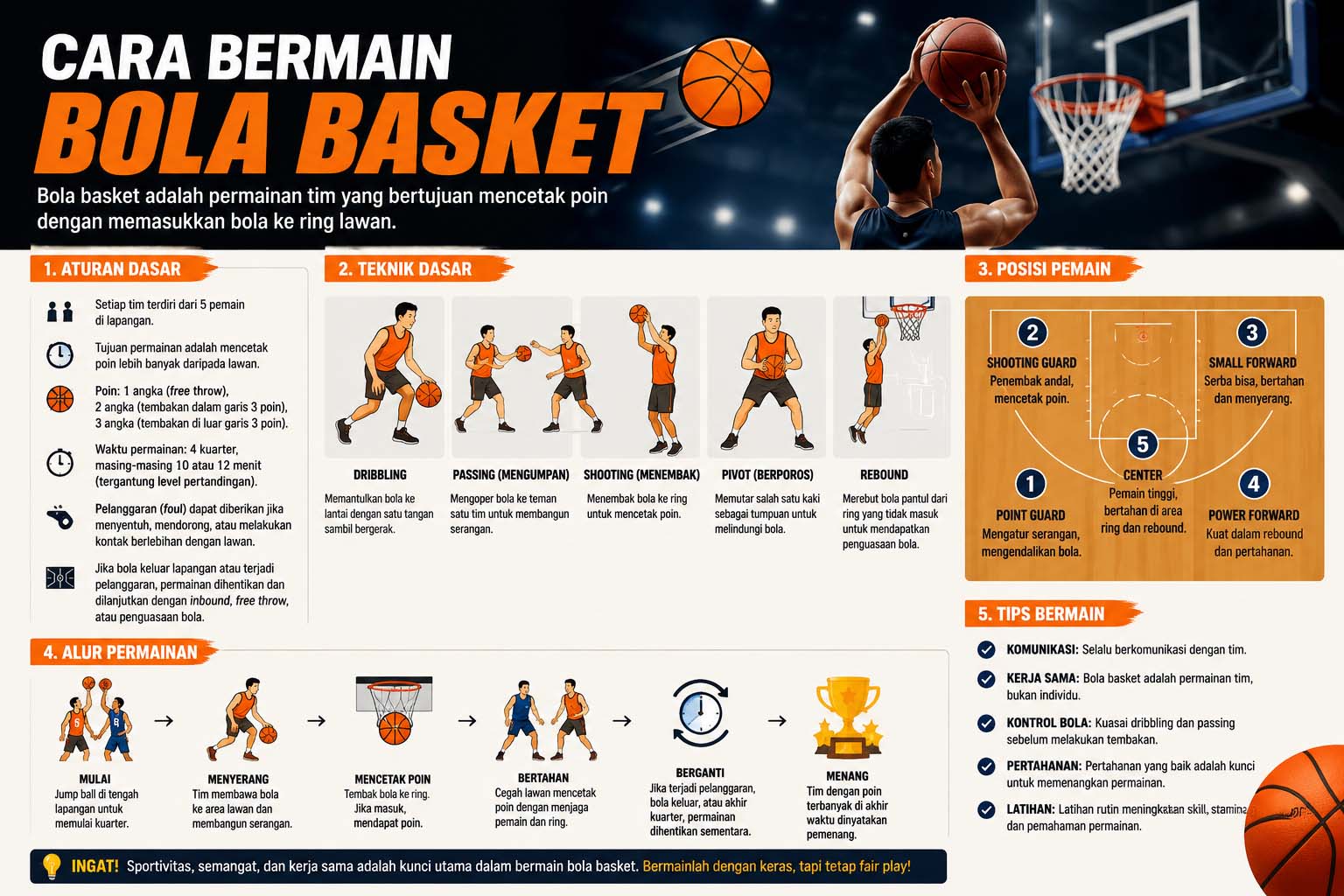cara bermain bola basket